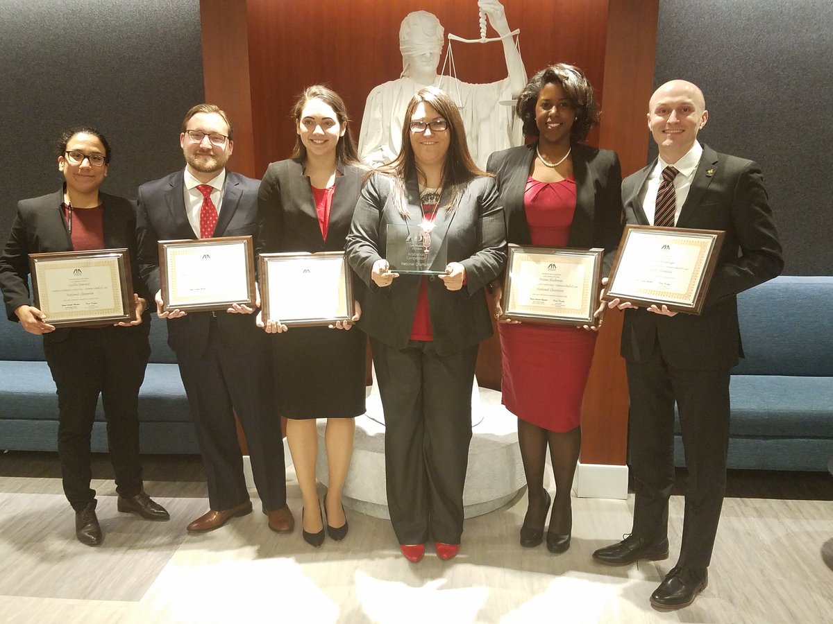 abalsd's tweet photo. The winners of the 2019 #ABAarbitration competition - @SMULawSchool! https://t.co/JA2XuyxKDD