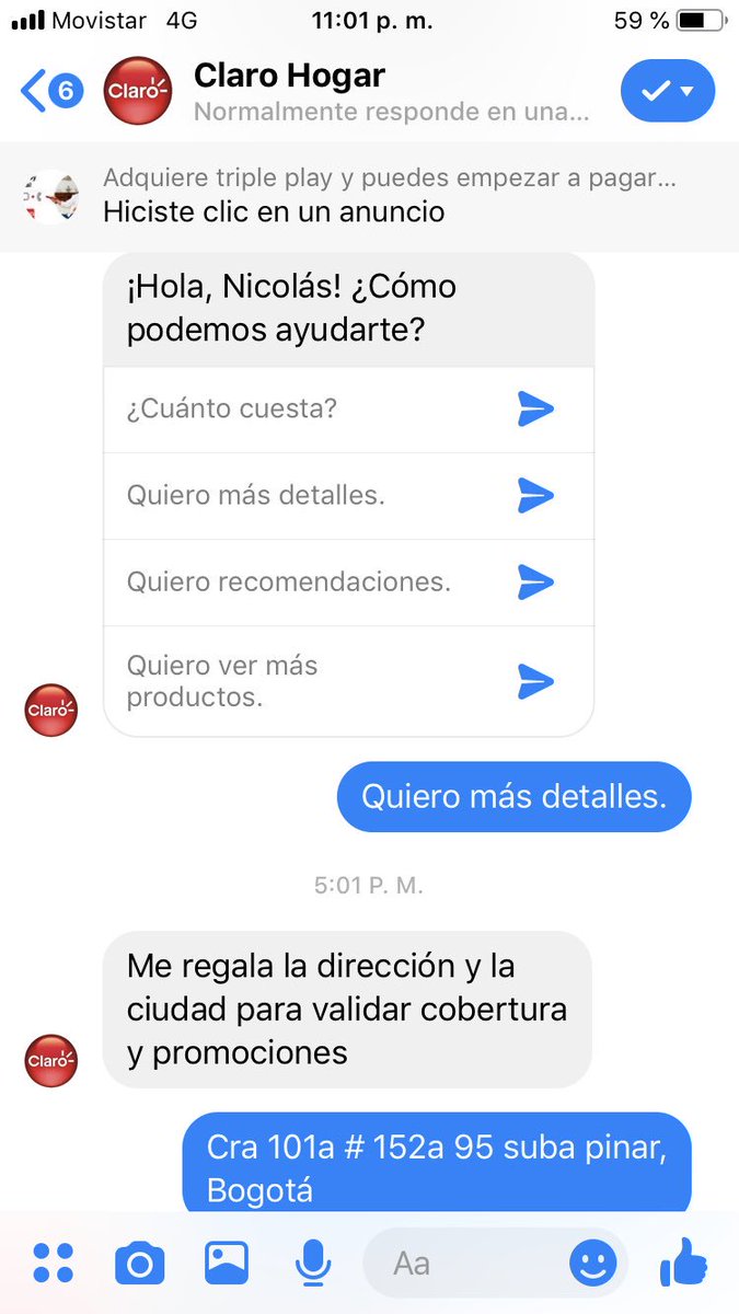 NikolasBarreiro's tweet photo. Muy bonita la atención de @ClaroColombia ahora sí que me dieron ganas de tomar el servicio. https://t.co/yiQK73hDo8