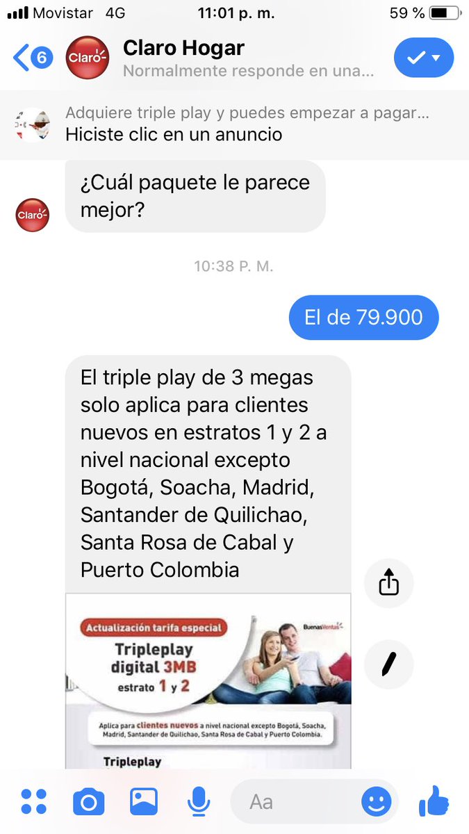 NikolasBarreiro's tweet photo. Muy bonita la atención de @ClaroColombia ahora sí que me dieron ganas de tomar el servicio. https://t.co/yiQK73hDo8