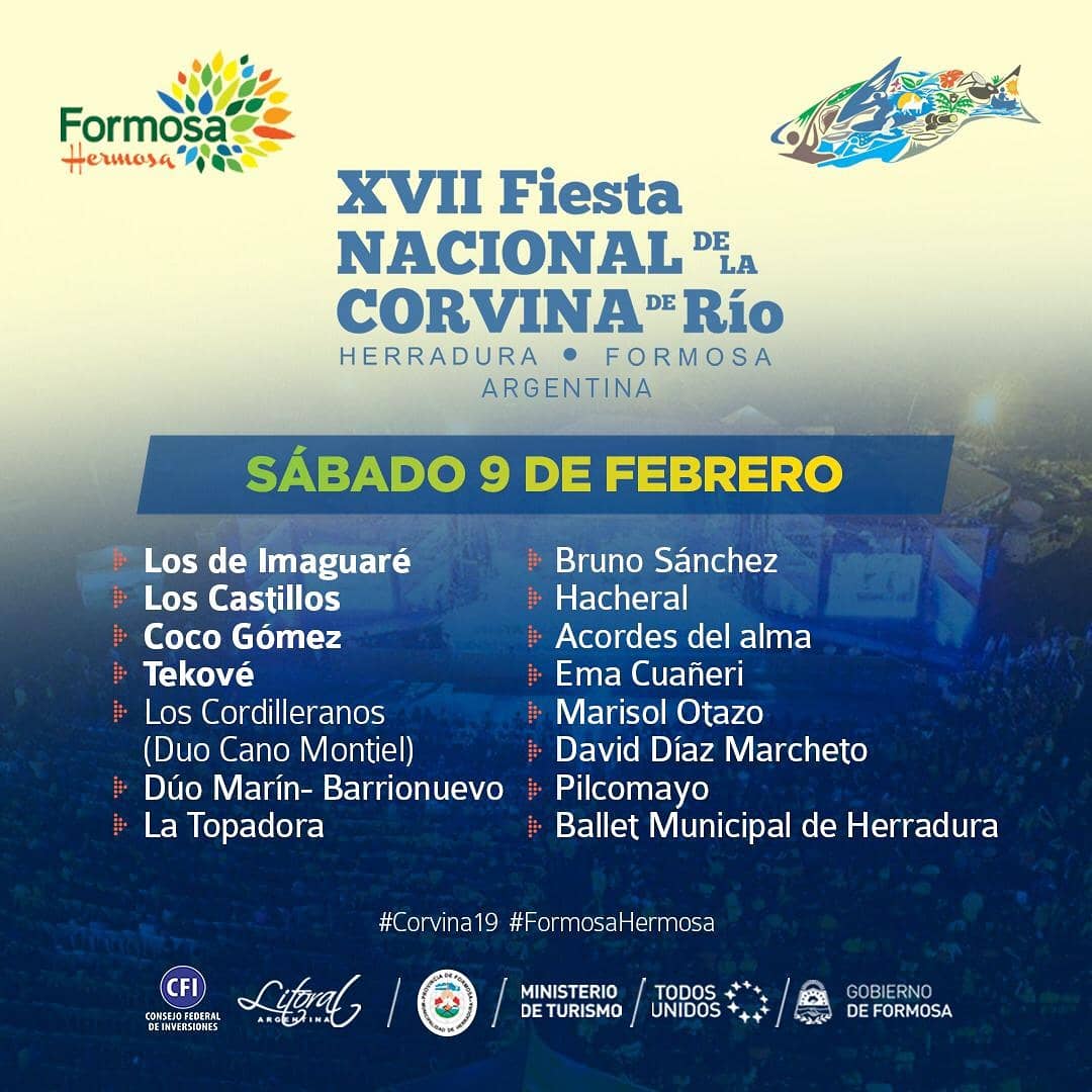 FNC2017Oficial's tweet photo. ¿Con quiénes vas a ir a la XVII Fiesta Nacional de la Corvina de Río?
👉 Compartimos la grilla de espectáculos musicales gratuitos para que te vayas preparando!
Vení a #Herradura, ¡te va a sorprender!
#FormosaHermosa #Corvina19 https://t.co/vgi3LdA4nU