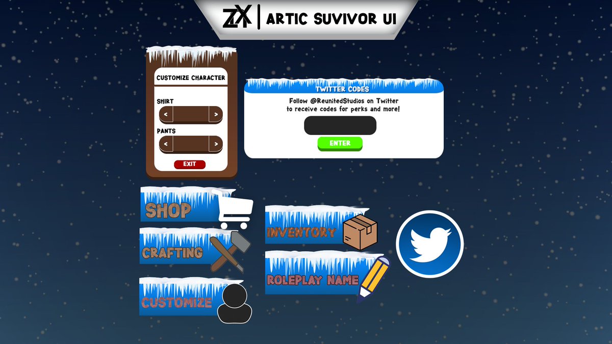 Zensizo On Twitter Artic Survivor Ui For Reunitedstudios Likes And Retweets Are Appreciated Roblox Robloxdev - roblox twitter codes for survivor