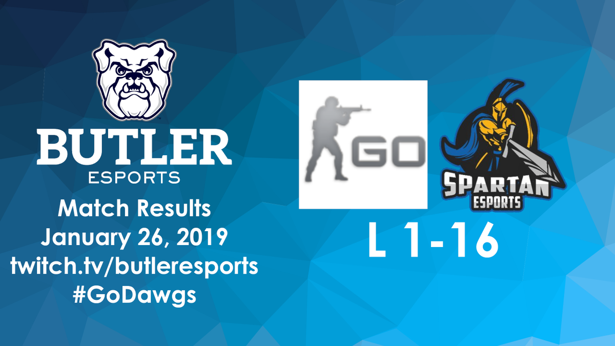 BUClubEsports's tweet photo. GGs to @SJSU_Esports - today's #ButlerCSGO match didn't fall our way, but @CollegiateCSGO continues next week! #GoDawgs https://t.co/QZf5NV8xxP