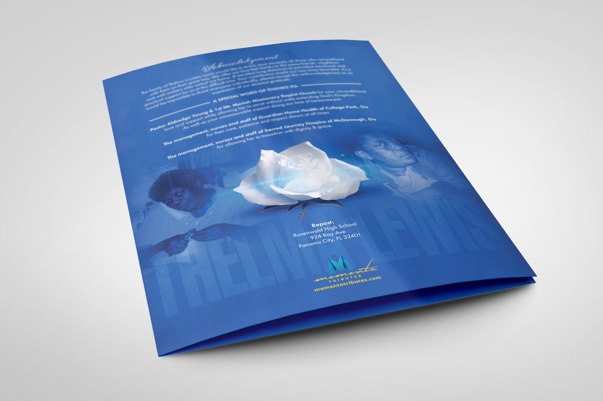 MementoTributes's tweet image. Our sincere condolences to the family of Thelma Lewis. Thank your for trusting us with this important task. 
.
We design and print the most memorable funeral programs. Order your 𝙈𝙚𝙢𝙚𝙣𝙩𝙤 today. 
.
#funeralprograms #funeralprogram #funeralservices #funeraldirector #atlanta