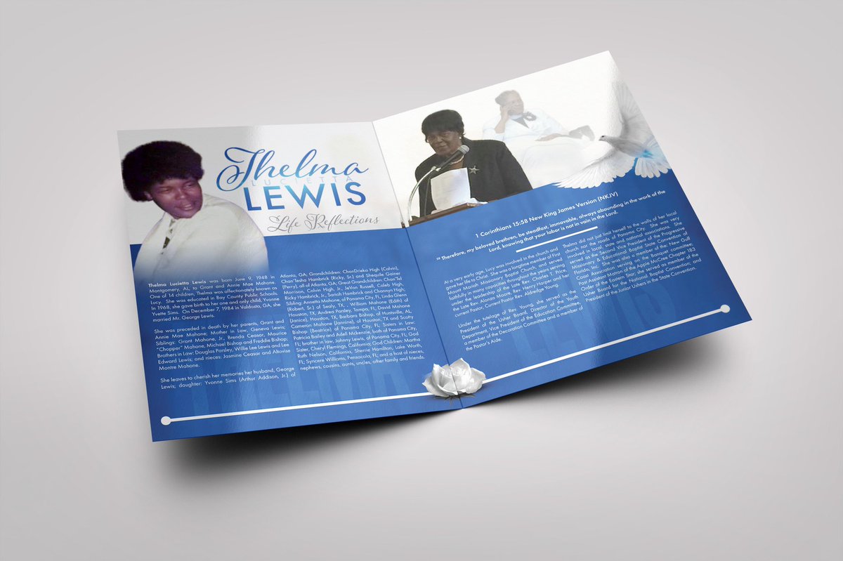 MementoTributes's tweet image. Our sincere condolences to the family of Thelma Lewis. Thank your for trusting us with this important task. 
.
We design and print the most memorable funeral programs. Order your 𝙈𝙚𝙢𝙚𝙣𝙩𝙤 today. 
.
#funeralprograms #funeralprogram #funeralservices #funeraldirector #atlanta