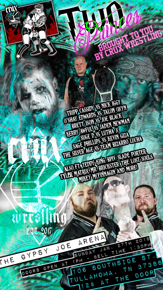 🚨Tomorrow 🚨

Before watching #RoyalRumble on the <a href="/WWENetwork/">WWE Network</a> come have a good time at <a href="/CruxWrestling/">𝐂𝐫𝐮𝐱 𝐖𝐫𝐞𝐬𝐭𝐥𝐢𝐧𝐠 𝐆𝐲𝐦 • 𝔈𝔰𝔱. 2017</a> at The Gypsy Joe Arena in Tullahoma, TN 

Big card in store featuring <a href="/SugarDunkerton/">Suge De La Sausalito</a> - <a href="/TrippCassidy/">TRPCSDYx闇</a> @IggyNJ210 + more 

Doors 1 - Bell 1:30 PM CST 

🎟️$12 at the Door