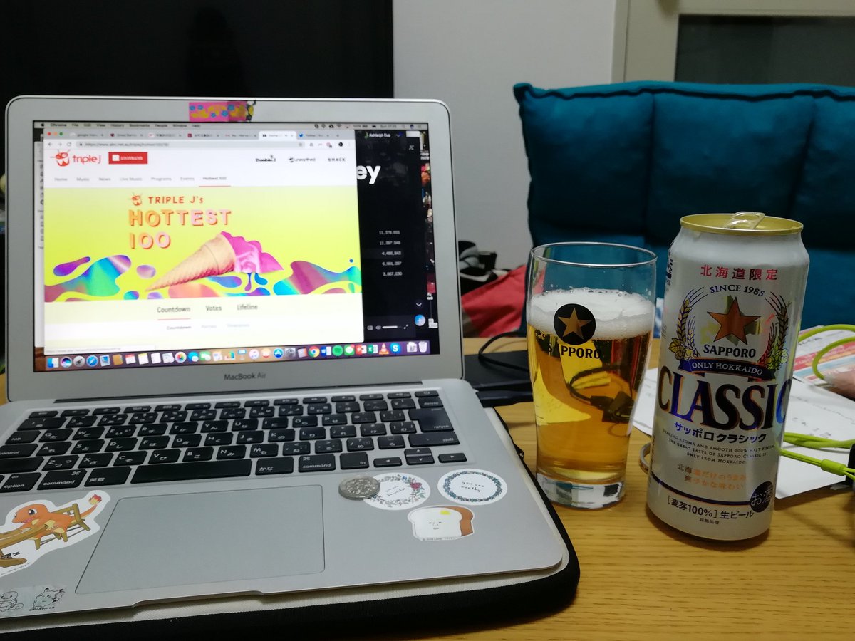 ashstix's tweet photo. Cracking a cold one for the final 10. #Hottest100 @triplej. Although I now live in Japan Im happy I can continue the tradition of listening in every year. Yewww https://t.co/XAvWF2b6Jr