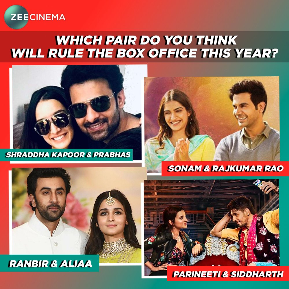 zeecinema's tweet image. Your take on which jodi will own the Box office this year?😍

#Saaho #EkLadkiKoDekhaTohAisaLaga #Brahmastra #JabariyaJodi