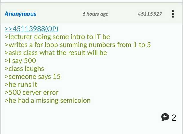 asciisystem's tweet image. #Programming_Humor
Do not forget to put semicolons
#programmers #coders #memes #programmingjokes #programmingmemes #datastructures #php #sql #javascript #Python #html #javascript #developer