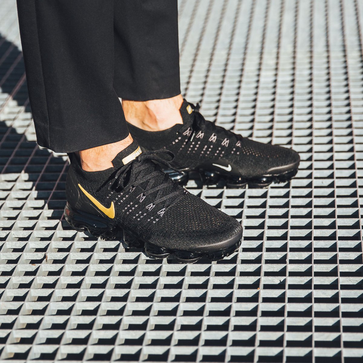 vapormax black with gold check