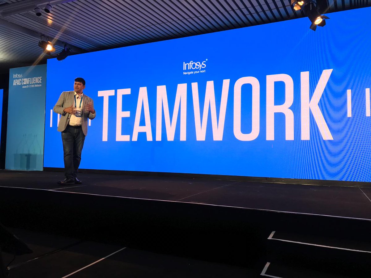 InfyConfluence's tweet photo. "If you want to go fast, go alone. If you want to go far, go together" - Raja Shah, as he delivers the valedictory address at #APAC #InfosysConfluence 2019 #NavigateYourNext https://t.co/dvU9prty0k