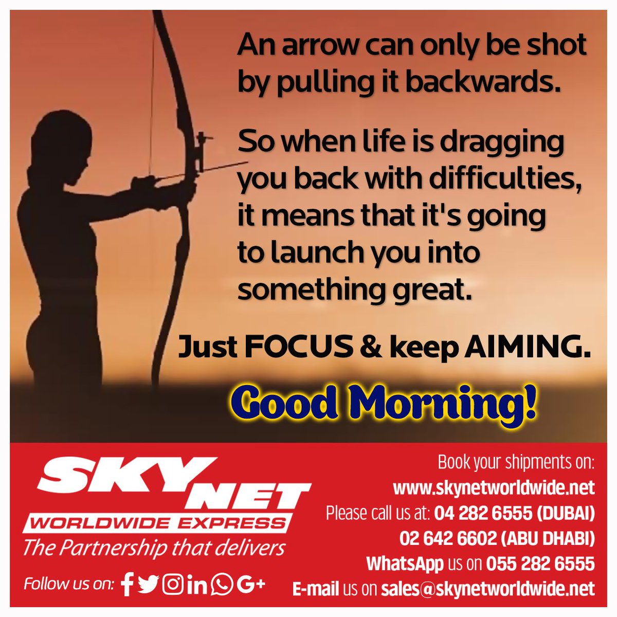 Uživatel SkyNet-UAE na Twitteru: „An arrow can only be shot by pulling it  backwards. So when life is dragging you back with difficulties, it means  that it's going to launch you into