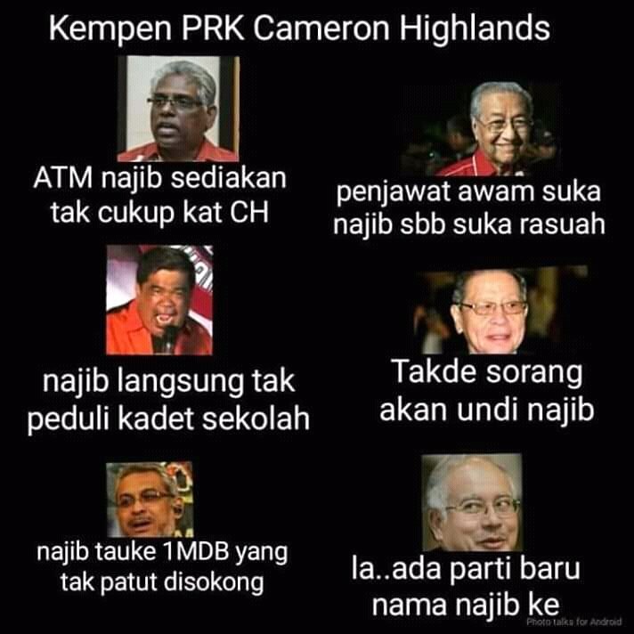 AkuMelayuIslam5's tweet photo. Laaa ada Parti baru nama "Najib" ker? 😂😂 tu laa kuat menganjing lg pemimpin2 Pee-H ni ye.. hahahha 😆😆😆 #PRKCameronHighland @NajibRazak https://t.co/v4CRzMzUyh