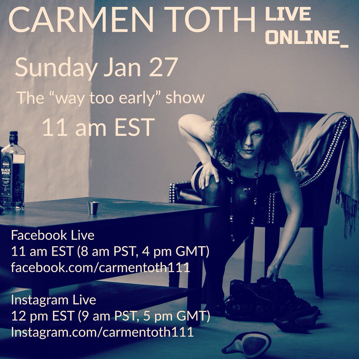 Who else wants to start their Sunday with me? #waytooearlyshow #carmentoth #LiveStreaming #liveacoustic #FacebookLive facebook.com/events/1645838…