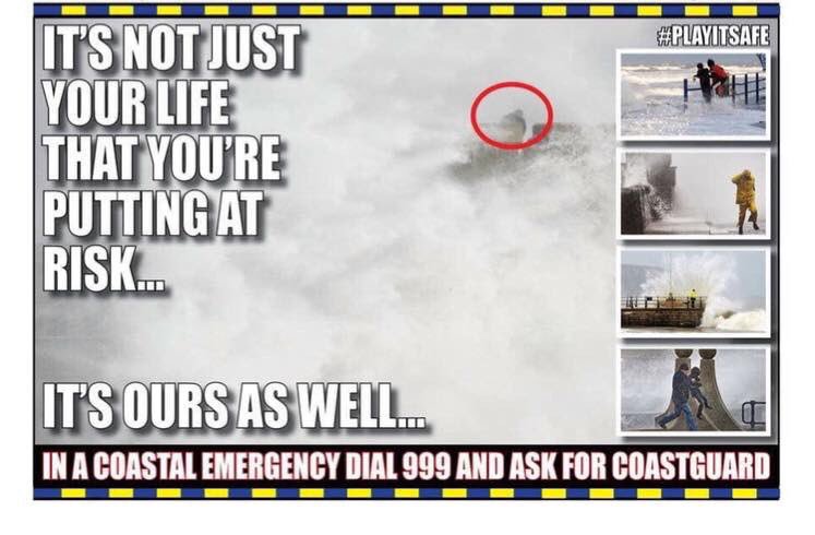 HmQuay's tweet photo. With the high winds and overtopping of the waves please keep away from exposed areas of the coast, not only for you’re safety but for ours 2. https://t.co/DV2mfmb799
