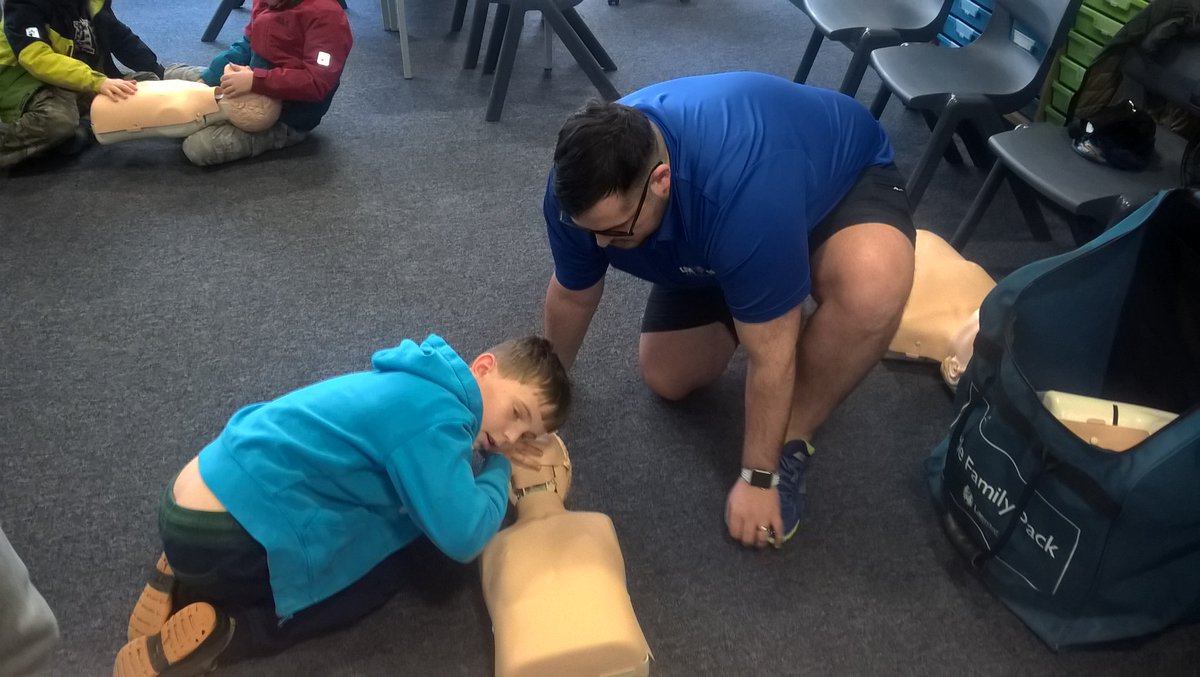 CPR train from an early age at Alford community campus.  aberdeenshire staff getting them in early