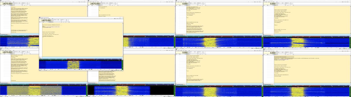 lui_gough's tweet image. Rec decs of 0800UTC @SWRadiogram incl. 5850kHz: VE3HOA (Ottawa, CA), SWLGD75 (Ontario, CA), Addison (IL), Texas Mag Loop (TX), W5PIE (TX), NO1D (AZ), N8DTT/6 (CA) &amp;amp; AI6VN/KH6 (HI). V.good results, timed out W9SPY (WA). Look @ all those Fldigi instances! @TecsunRadios #DecodeToWin