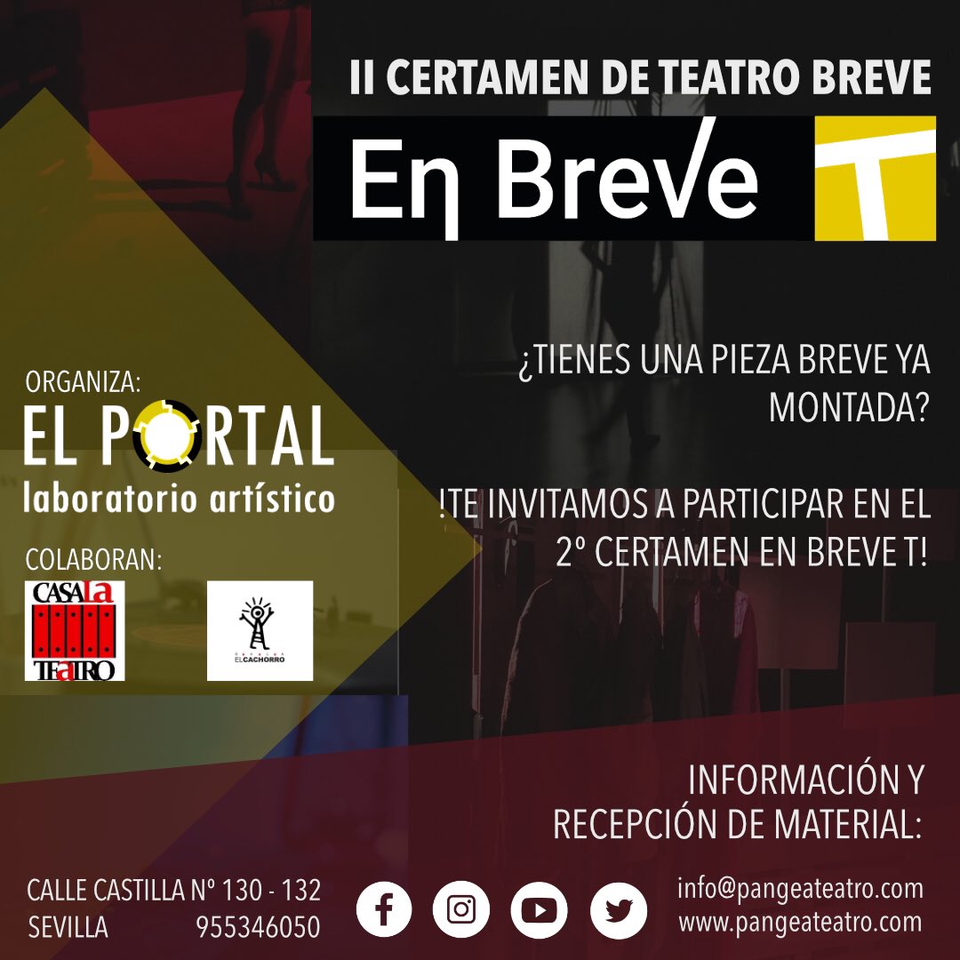 MilongaCultural's tweet photo. #Teatro #Breve #EnBreveT #ElPortal 
¿Tienes una pieza breve ya montada? 
¡Te invitamos a participar en el II Certamen En Breve T! ¡Aún estás a tiempo!
Solicita información a info@pangeateatro.com
Recepción de material hasta el 01/02 🎭💜 https://t.co/tPHFvkTlyg