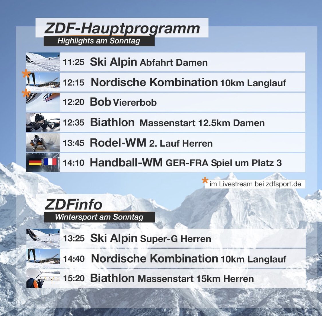 ZDF в X „Eine Übersicht der heutigen #Wintersport-Events in unserem Programm