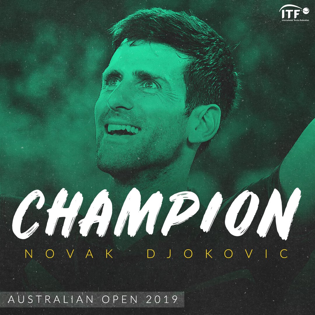 worldtennis's tweet photo. 🏆🏆🏆🏆🏆🏆🏆

@DjokerNole becomes the first man in history to win the #AusOpen title SEVEN times after a near-flawless 63 62 63 win over Rafael Nadal https://t.co/XYqGFsRD3T