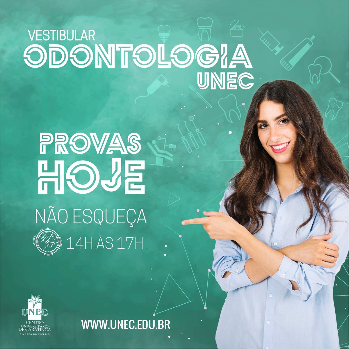 caratingaunec's tweet photo. Vestibular Odontologia UNEC   
.
📌É HOJEEEE!!! Boa prova!
Sorria, a odontologia chegou!
.
Informações pelo 0800 591 4114 | Whatsapp: (33) 9.9119-0526 | vestibular@funec.br
.
#vestibularunec #vestibular #vest #vestunec #sejaunec #somosunec #unecnasredes #odontologianounec https://t.co/jIqNLebWOY