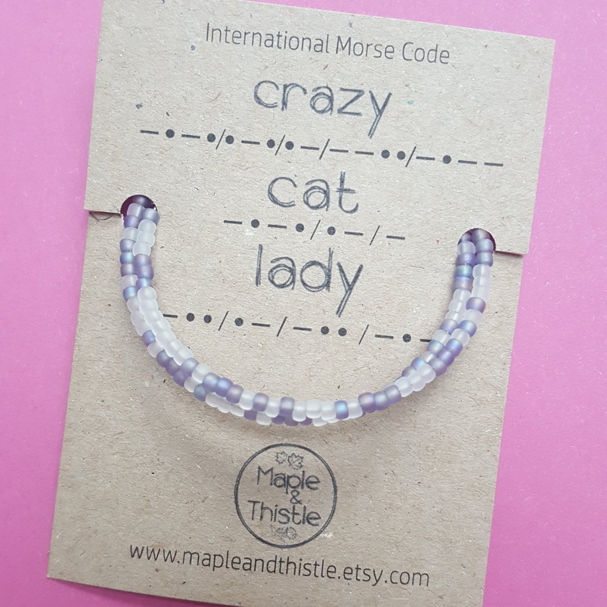 #Crazycatlady back in stock! Really pretty beads as well. Available to buy from my #Etsy shop mapleandthistle.etsy.com

#Morsecodebracelet #Catlover #Catlady #Meorywirebracelet #Wrapbracelet #Catowner #Lovecats #catsareawesome #catsrule #mapleandthistle  etsy.me/2RkCIDA