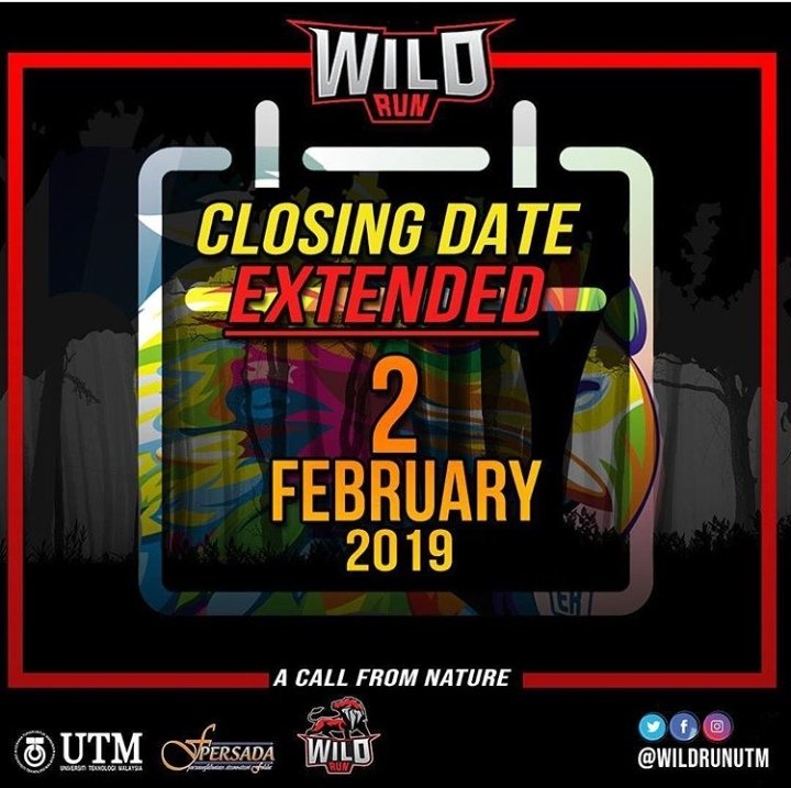 Attention to all!!! Due to high demand we will reopen the registration for wildrun.. So hurry up guys, go register now!!!
#wildrunutm #utm #johor #run2019 #virtualrun #stayfitandhealthy #malaysiarunner #acallfromnature