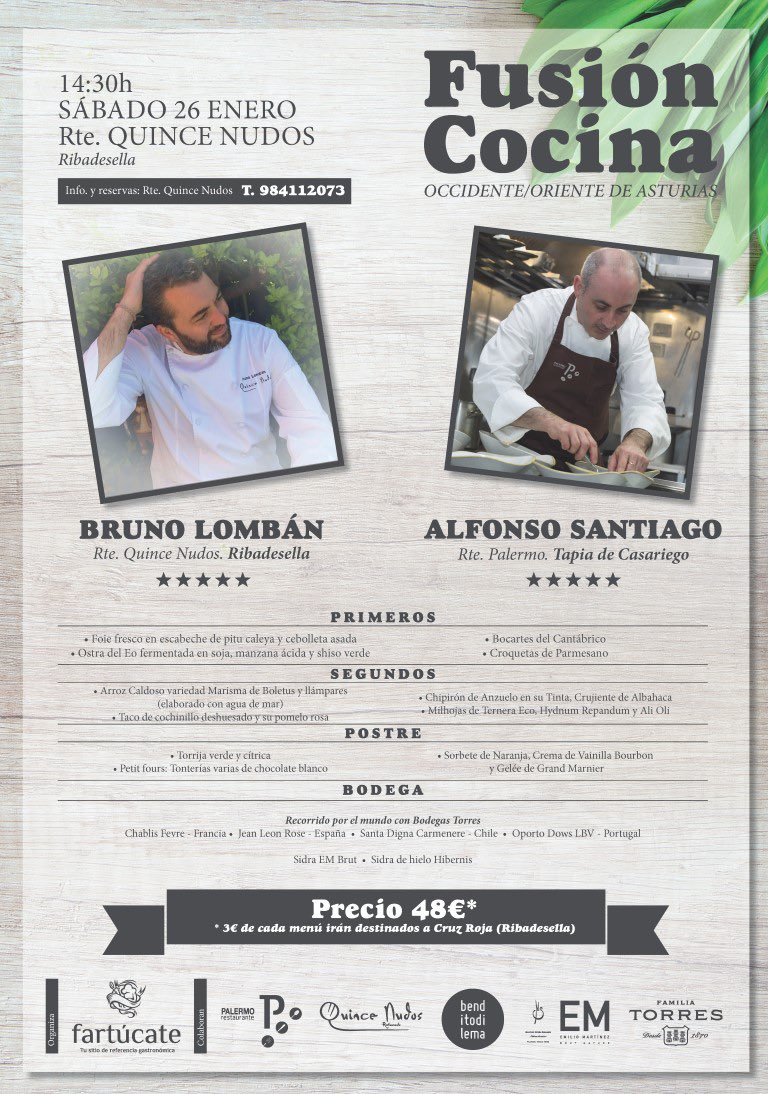 fartucate's tweet photo. 🍽 Muchísimas gracias a los asistentes, en Ribadesella, al segundo reto a cuatro manos ‘Oriente-Occidente’ y especialmente a los artistas: Alfonso Santiago de @palermo_rest y Bruno Lombán de @quincenudos 

📝Próximamente, el reportaje en nuestra web https://t.co/Uvp7QrwgTV https://t.co/6EzRmCyoI3