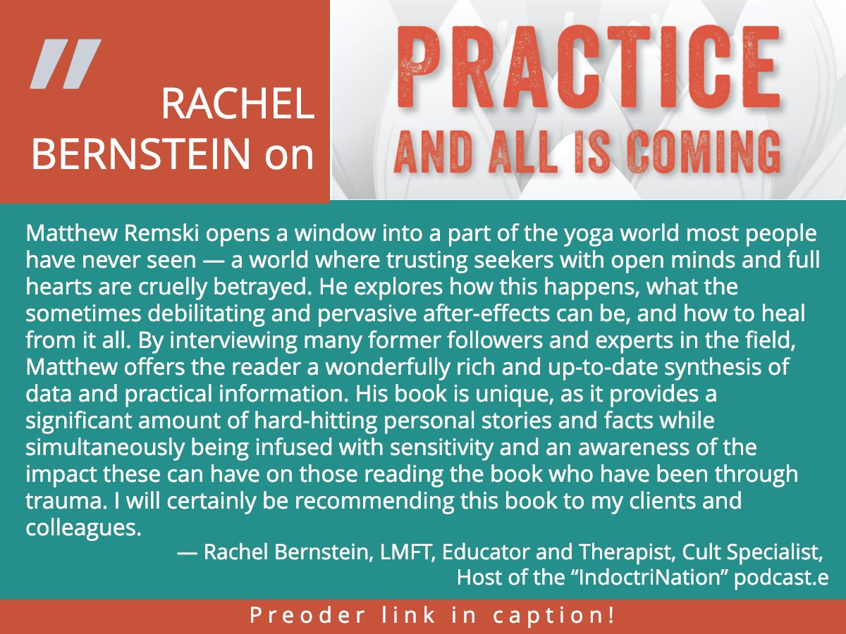 matthewremski's tweet photo. Honoured to post this blurb for Practice and All is Coming from Rachel Bernstein of the indoctriNation podcast: https://t.co/2YuY17T9lh https://t.co/rIMK9vAgwO