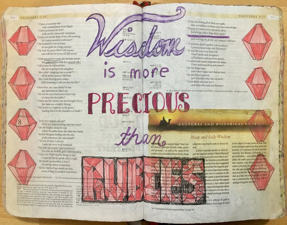 “For wisdom is better than rubies, And all the things one may desire cannot be compared with her.”
Proverbs 8:11. I want this wisdom!
#artwithasoul #wisdom #wisdomquotes #biblejournaling #biblejournal #biblejournalingcommunity #bibleart #bibleartjournaling