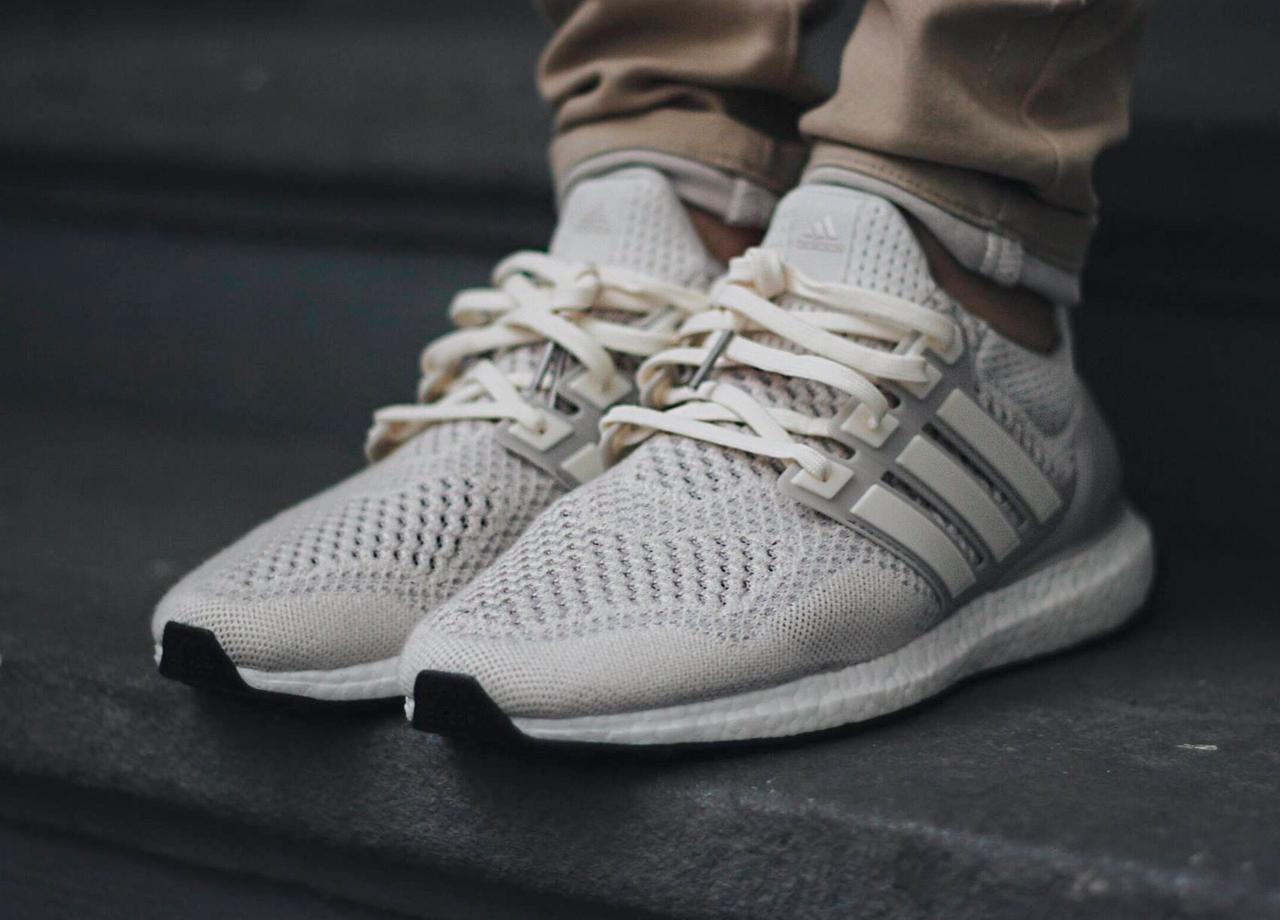 cream ultra boost on feet