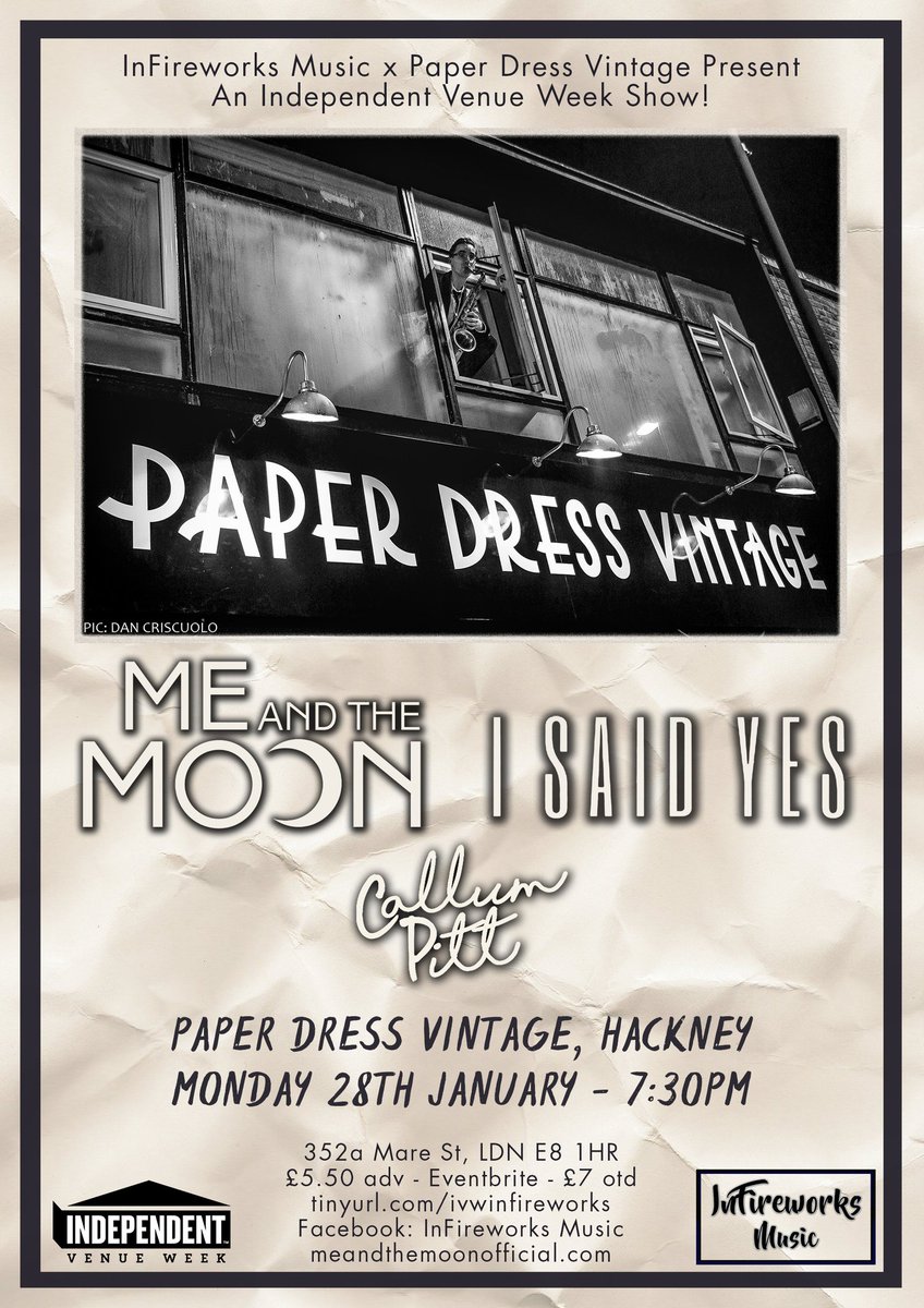 Tomorrow night we're vanning down to london/hackney at <a href="/paperdressed/">Paper Dress Vintage</a> playing alongside a couple of wonderful artists 💂🏼‍♂️ Tickeroos remaining here if you haven't got urs: eventbrite.co.uk/e/ivw-me-the-m…
