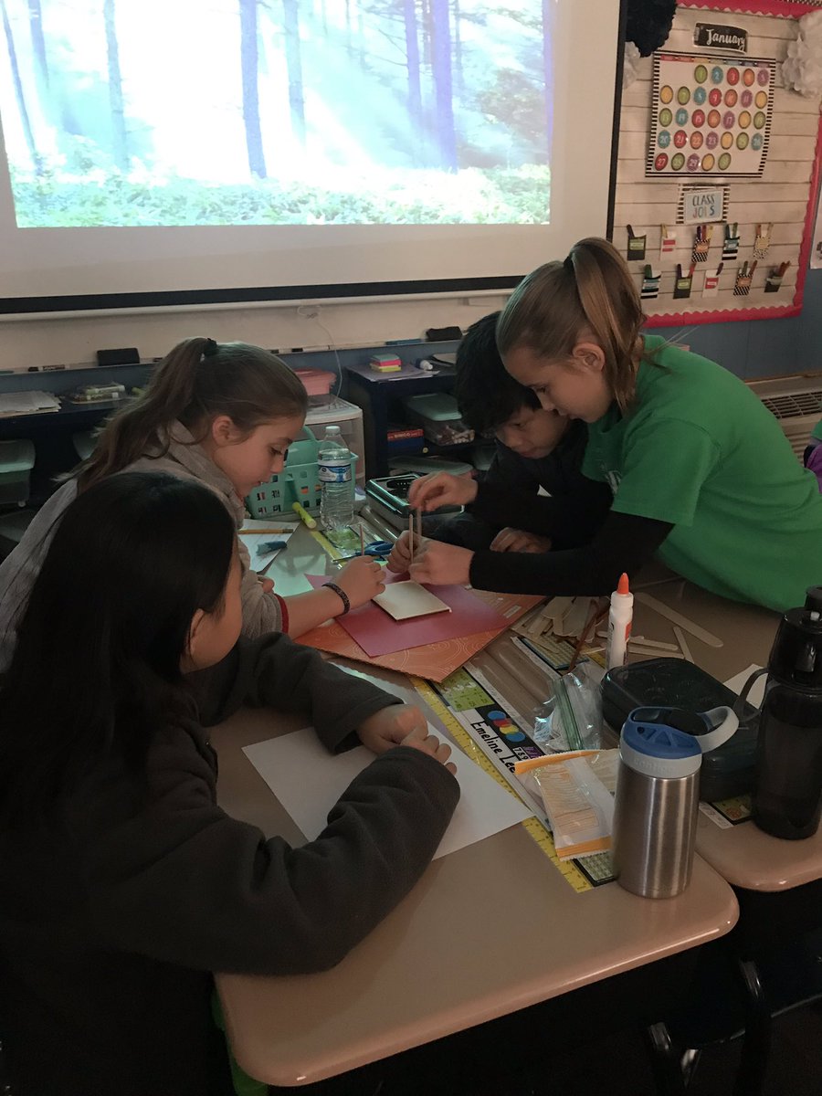 BrennaWolfram's tweet photo. Friday students completed a STEM challenge after reading Sign of the Beaver. Students had to construct a log cabin made of “natural resources” like the characters did in the novel! 🏚 #magic #intentional https://t.co/Xvb5X5rR6O