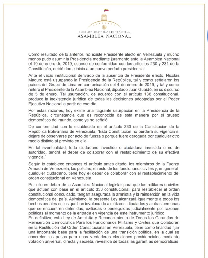 LuisFlorido's tweet photo. #27Ene Seamos multiplicadores de la Ley de Amnistía, llévala a tu comunidad, al policía o al militar. Hoy más que nunca la FAN y los cuerpos de seguridad en general son fundamentales para lograr la transición que nos lleve a retomar el hilo constitucional #LeyDeAmnistíaYGarantías https://t.co/Wj45llt4fX