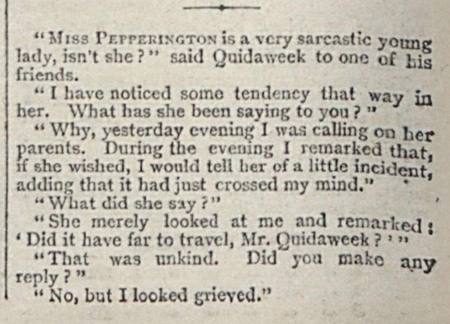 This joke is rather over-written (even by Victorian standards), but there's another savage burn buried in there!- Answers (1889)