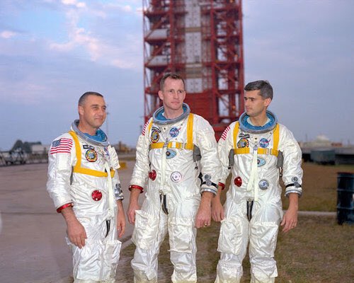 #OTD  in 1967, a cabin fire during a launch rehearsal test of Apollo 1 tragically took the lives of all three crew members: Command Pilot Virgil I. "Gus" Grissom, Senior Pilot Edward H. White II, and Pilot Roger B. Chafee. For more about their sacrifice> amfcse.org/apollo-1