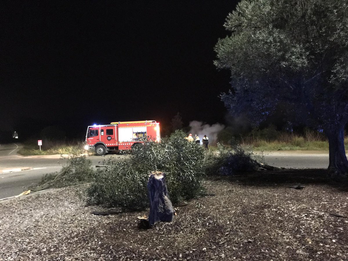 BombersPala's tweet photo. 🌒Aquesta matinada:
📌Accident de trànsit a la rotonda que hi ha entre la C-31 i la C-66 a Palafrugell. 🌳💥🚗
📌Solament 1 vehicle implicat.
📌L'únic ocupant ha resultat il·lès 😃 https://t.co/JGdhUbpzZ6