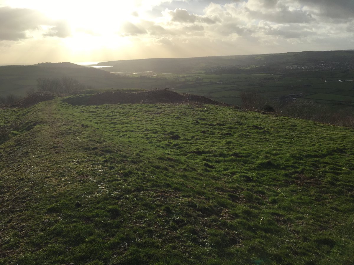 Musbury Castle today. Axe estuary in the distance