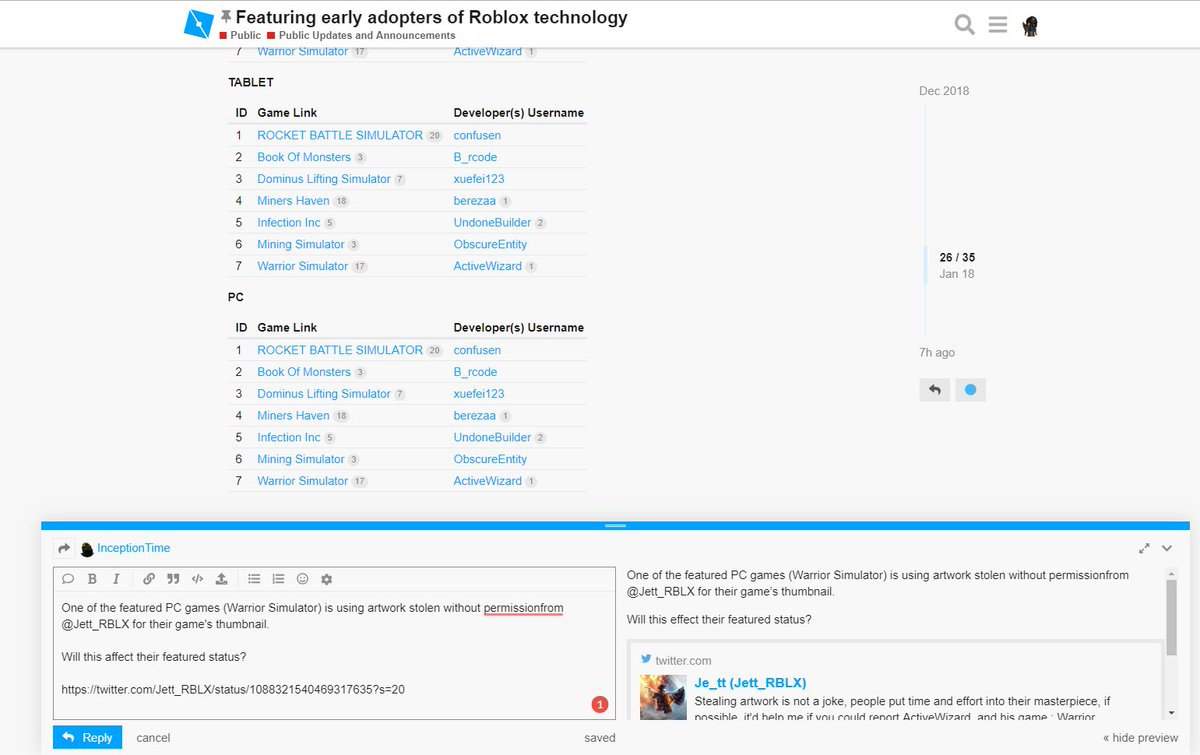 Ravogan On Twitter I Reached Out To Inceptiontimerb About Activewizard S Actions On The Devforums I Know Roblox Cares A Lot About It S Community And Takes Huge Measures To Shut Down Games - roblox is shutting down 2018 december