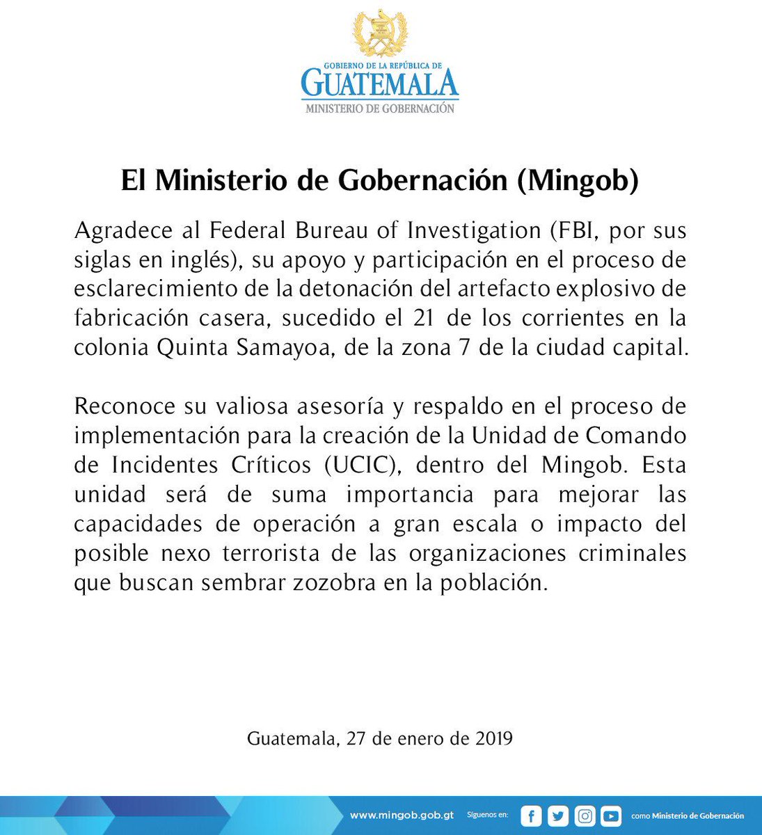 mingobguate's tweet photo. El Ministerio de Gobernación informa a la población en general: https://t.co/ahu37Os8j0