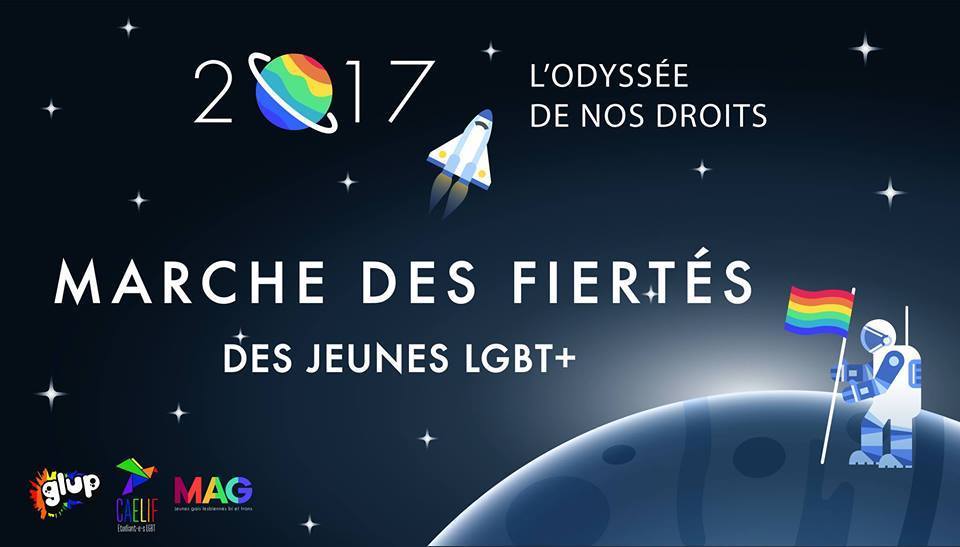 Marche des Fiertés 2017 / Char Caélif-GLUP-Mag jeune LGBT / 2017 : l’Odysée de nos droits assoglup.com/2017/06/14/mar…