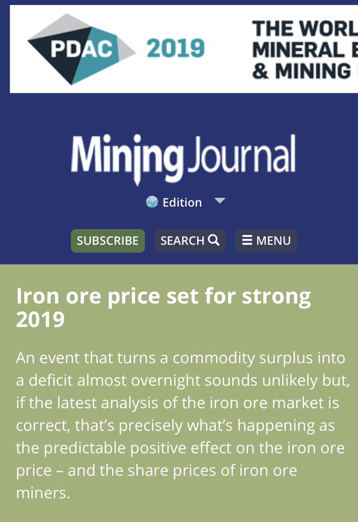 Bullish article on iron ore prices from Mining Journal #miningjournal #ZIOC #ironore #zanaga