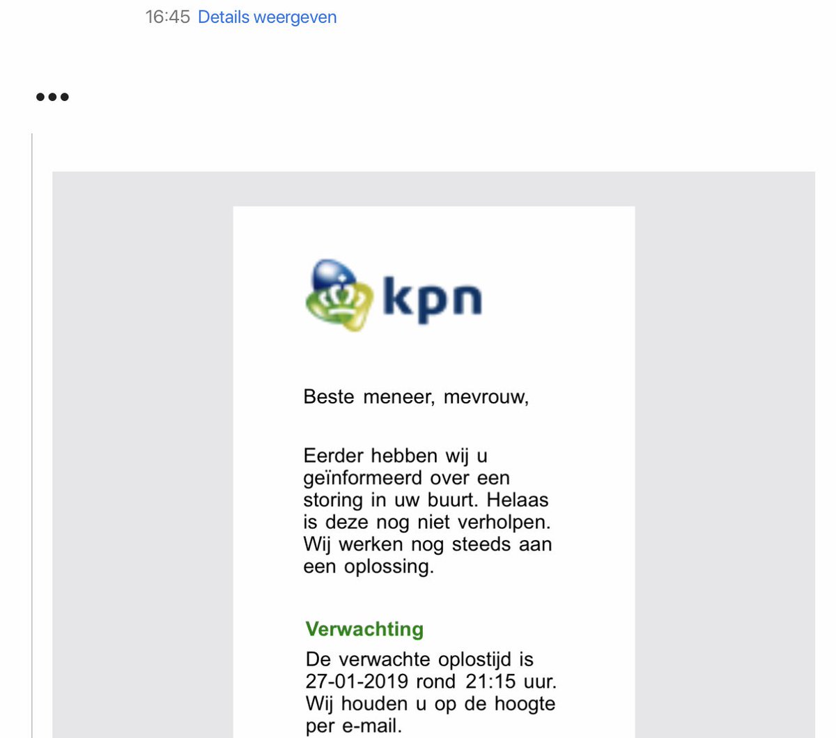 VolgensBartjes's tweet photo. @storingNL Ook in wognum #storing #kpn hoe vaak gaan jullie de tijd nog opnieuw inschatten @KPNwebcare ? https://t.co/nLNgwGvxT5