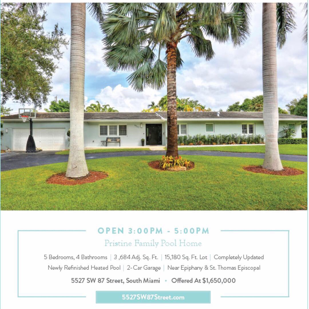 AshleyCusack's tweet photo. #OpenHouse #Sunday in #SouthMiami 3:00-5:00 pm at 5527 SW 87 St. 5/4 asking $1,650,000 in the #Epiphany, #HighPines and #StThomas areas of South Miami, FL https://t.co/EZZLQDtXJD #ashleycusack #ewmrealty https://t.co/1of47c8rVO