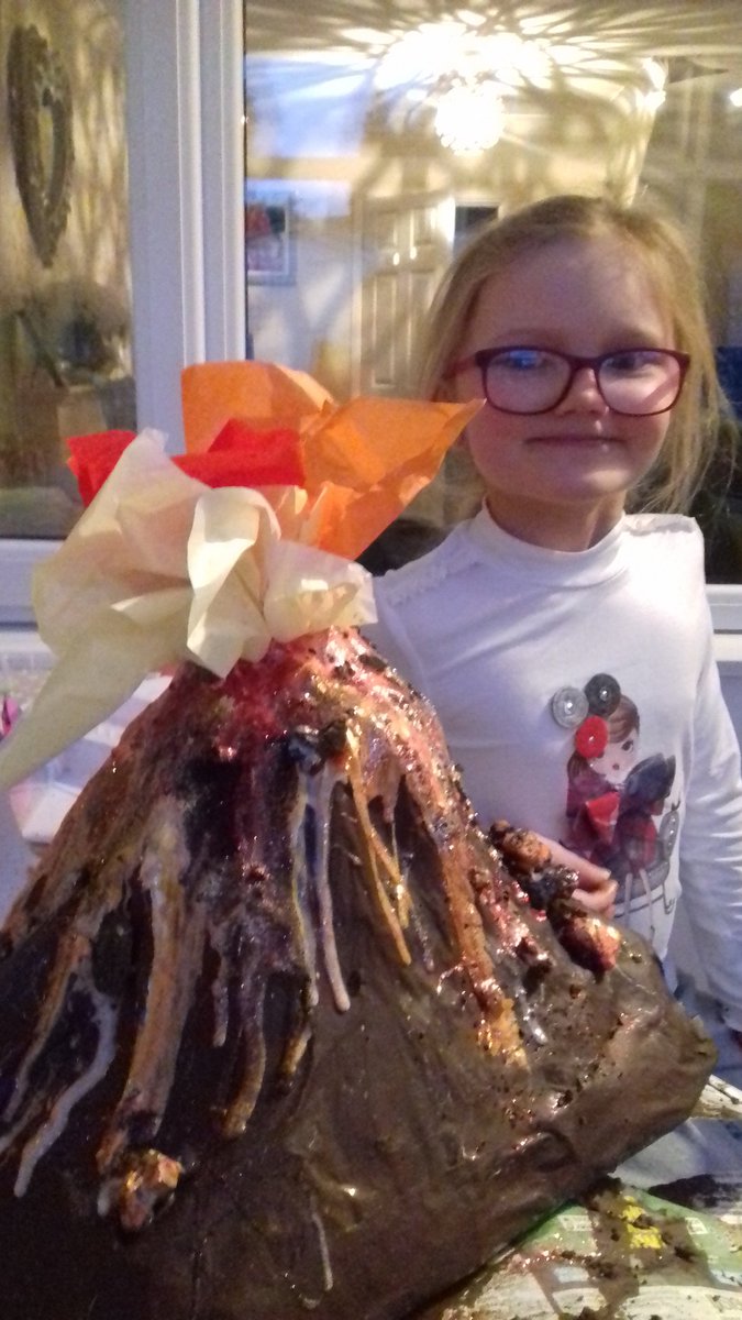 Lia's main course take away homework incorporating volcanic rock  bought home from her dad's place of work