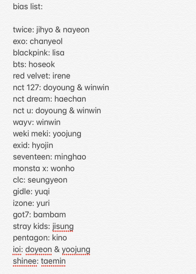 here are my biases from MOST of the groups i’ve tweeted so far (: