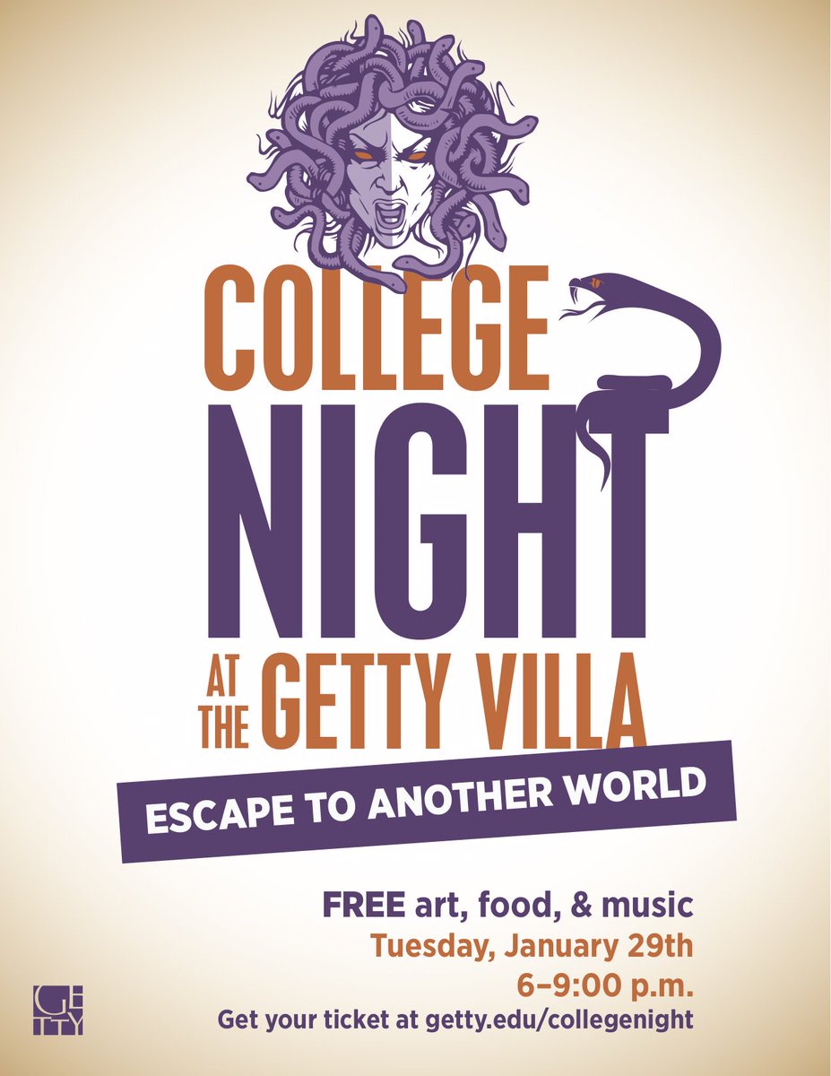 This Tuesday 1/29 is College Night at The Getty! Meet students from other SoCal colleges and universities while enjoying free art, music, food, tours, and activities, Click the link below to RSVP
getty.edu/education/coll…