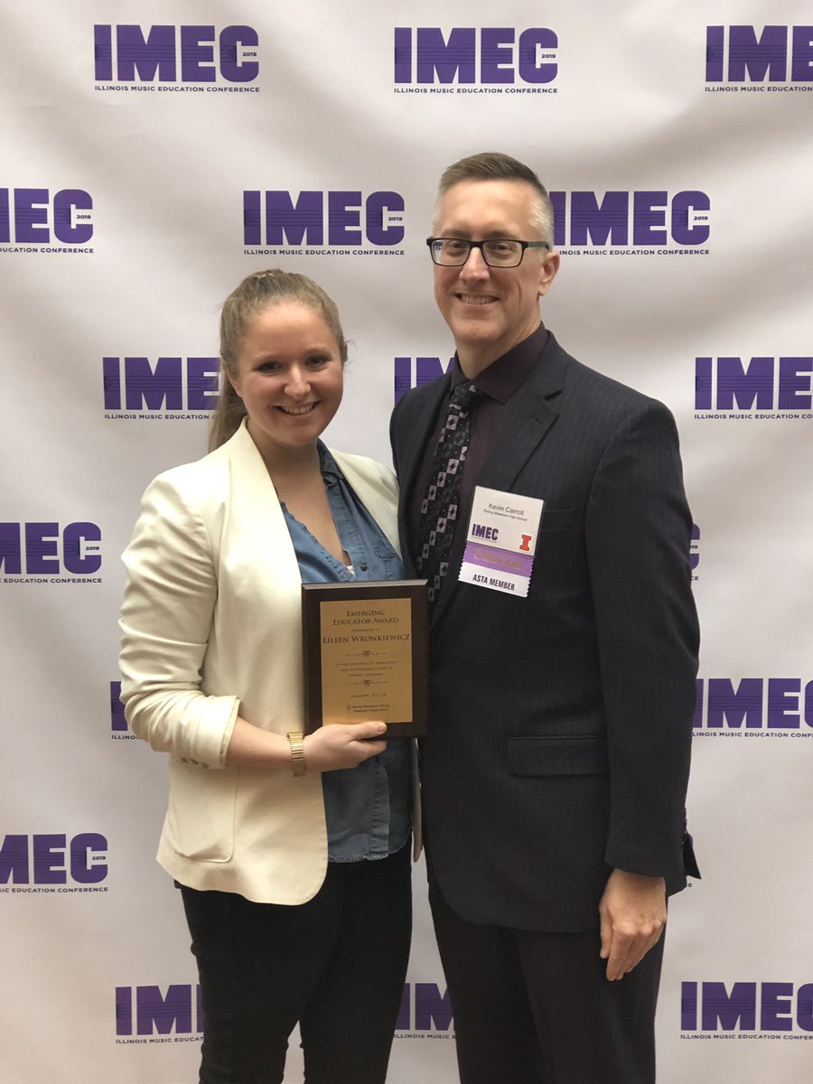 RMHSOrchestras's tweet photo. So very proud to present @RMHSMUSTANGS and @RMHSOrchestras alum Eileen Wronkiewicz with the @IllinoisASTA    Emerging Educator Award at the @ILMEA1 State Conference! #IMEC2019 #MustangPride https://t.co/R79u7h9Y7f