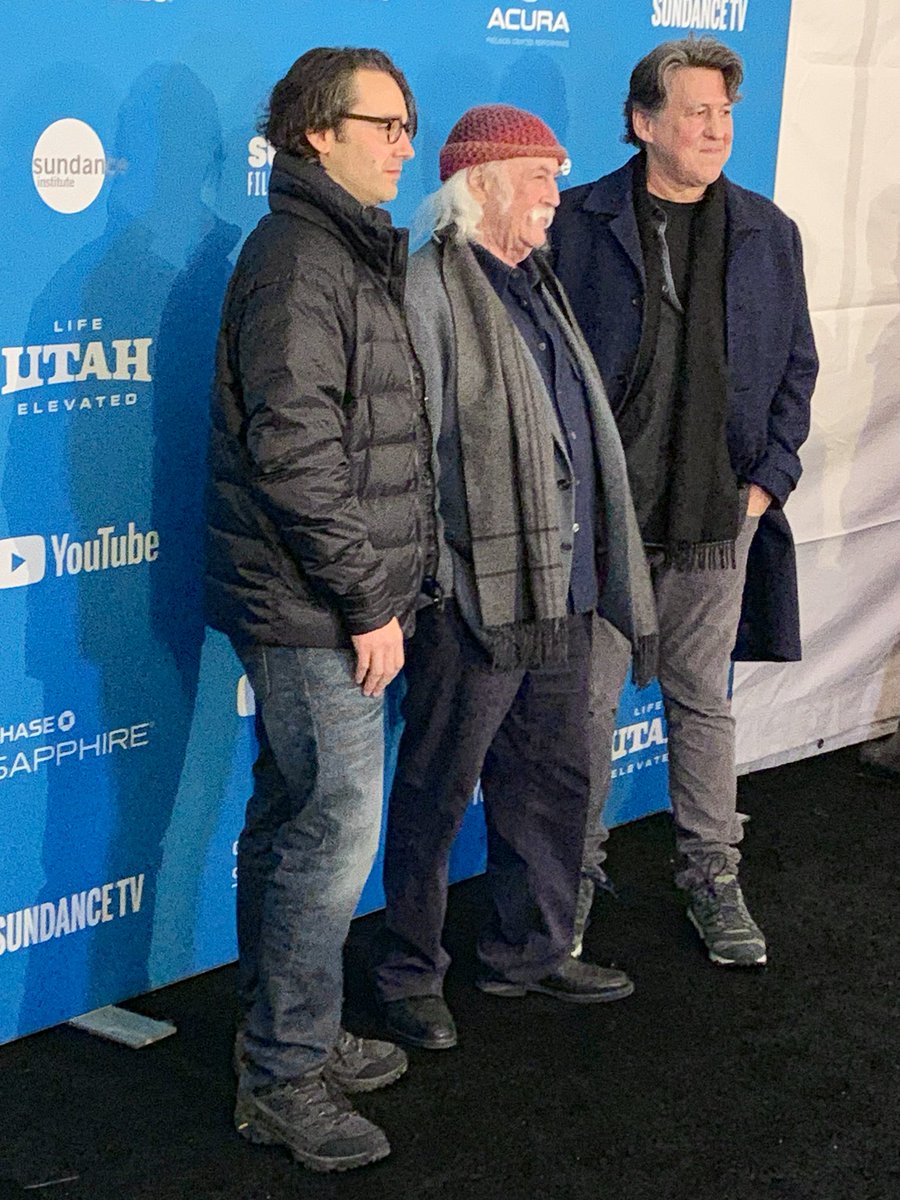 AutumnThatcher's tweet photo. Looking back at yesterday’s #DavidCrosby doc red carpet. Director AJ Eaton, David Crosby and producer @CameronCrowe https://t.co/vjYr1oqGhO
