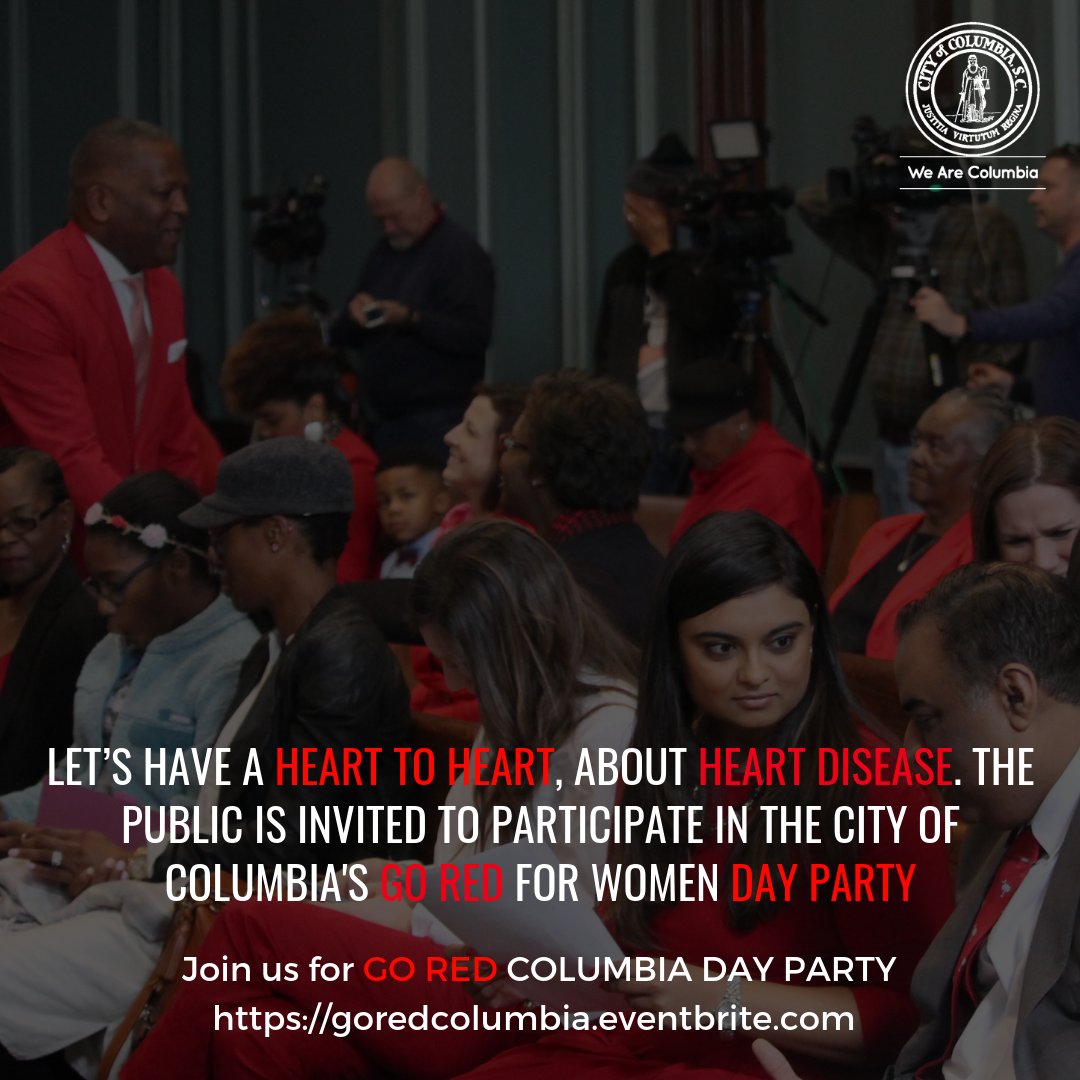 CityofColumbia's tweet image. Did you know that cardiovascular disease is the leading cause in women?

Register a family member or friend for #GoRedColumbia that will be held February 1st at 12pm to educate them on this disease. 

FREE Health Screenings and Massages will be available!bit.ly/2AUpQP9