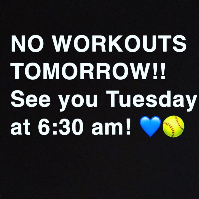 LVPioSoftBall's tweet photo. NO WORKOUTS TOMORROW (Monday) MORNING!!! Please spread the word! See ya Tuesday!! https://t.co/COWyScCzKa